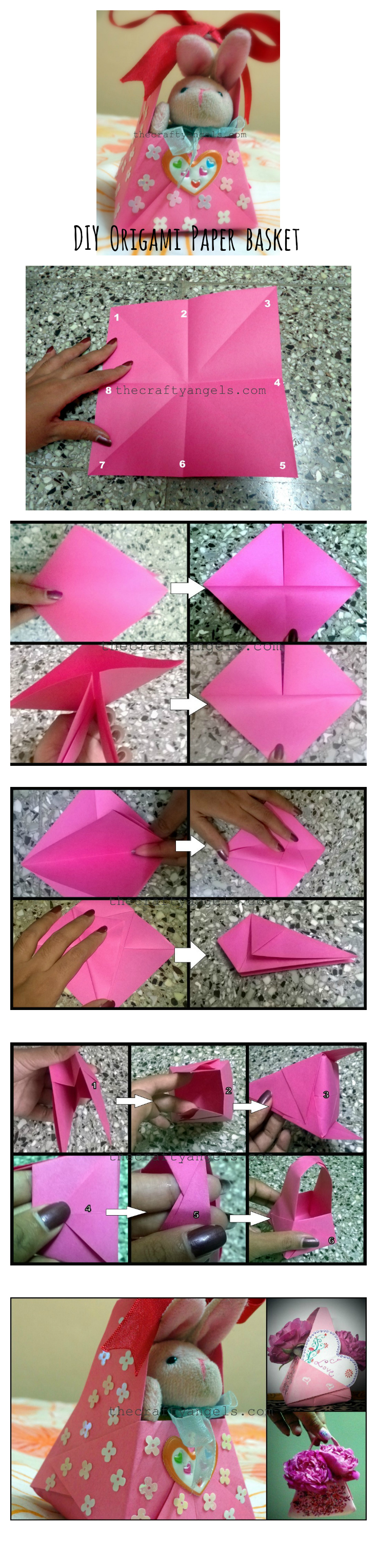 DIY Origami paper basket collage