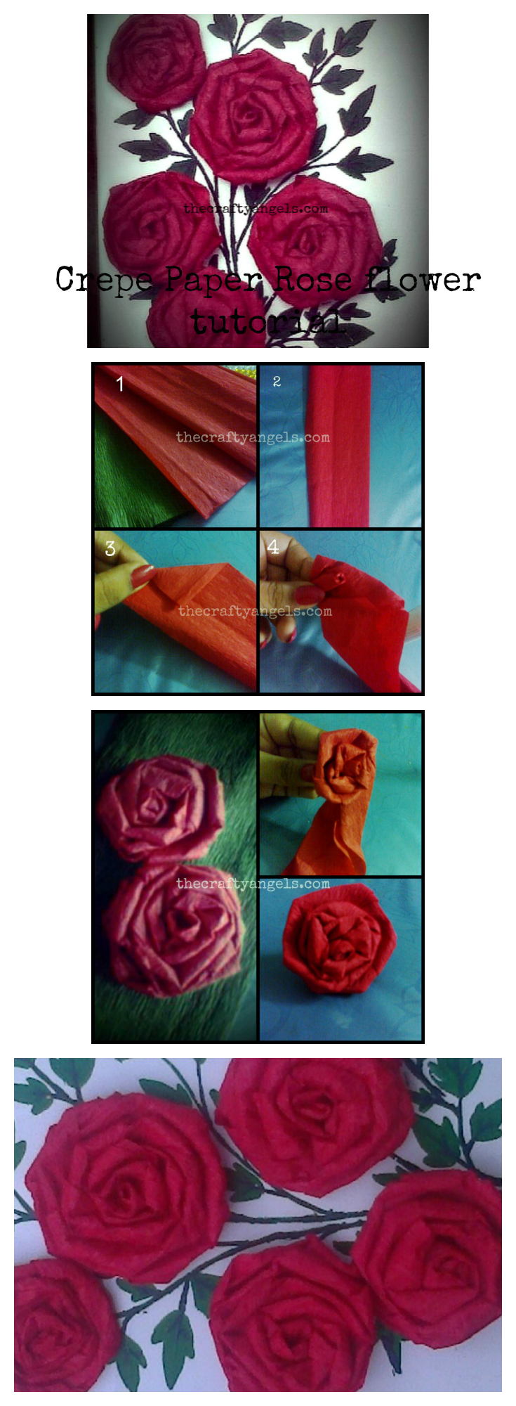 Crepe paper rose flower tutorial collage