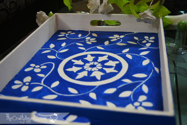 handpainted serving tray, serving tray, DIY home decor, Jaipur, blue pottery
