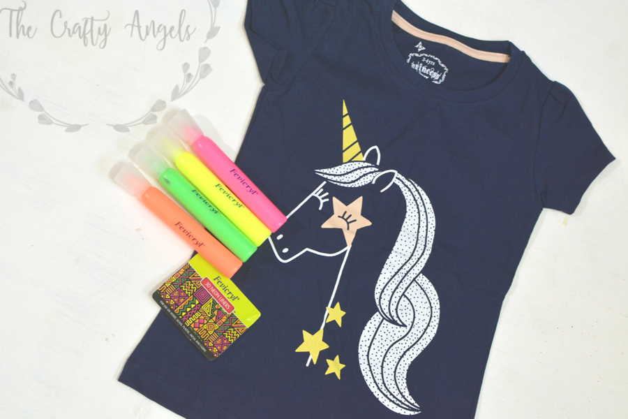 DIY Unicorn T-shirt with Fevicryl 3D Neon liners, 3D liners crafts, fabric painting, 3D painting, DIY embroidery, liquid embroidery, hobbyideas 3d liners, 3d liners project (10), DIY unicorn, unicorn prop, diy unicorn headband, unicorn kids crafts, unicorn projects, unicorn party ideas, unicorn DIY, hobbyideas 3D neon liners, 3D liners, 3D outliner craft, liquid embroidery, fabric painting