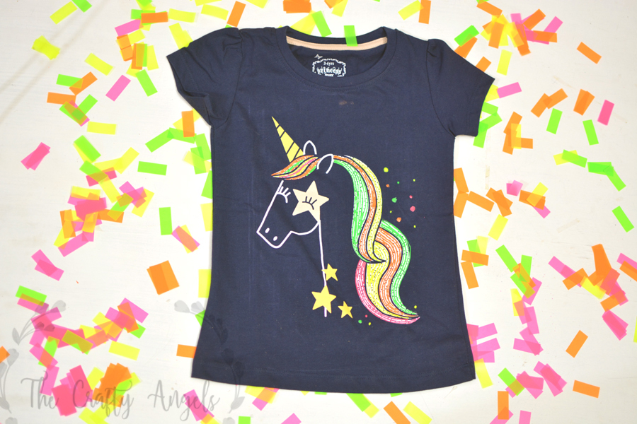 DIY Unicorn T-shirt with Fevicryl 3D Neon liners, 3D liners crafts, fabric painting, 3D painting, DIY embroidery, liquid embroidery, hobbyideas 3d liners, 3d liners project (10), DIY unicorn, unicorn prop, diy unicorn headband, unicorn kids crafts, unicorn projects, unicorn party ideas, unicorn DIY, hobbyideas 3D neon liners, 3D liners, 3D outliner craft, liquid embroidery, fabric painting