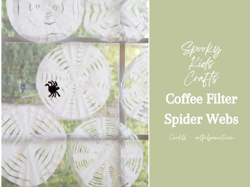 Halloween window crafts - coffee filter spider webs