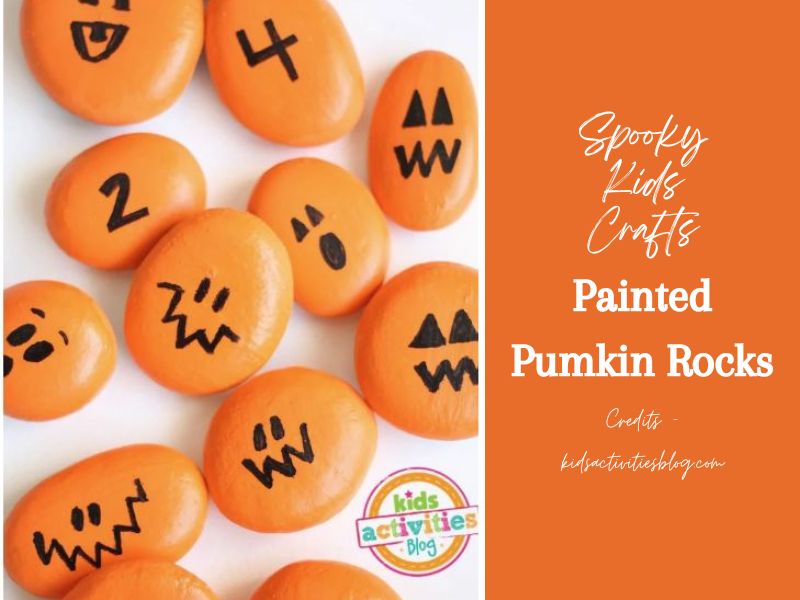 Spooky kids crafts - painted pumpkin rocks