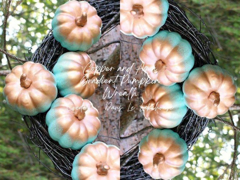 Copper and Aqua Gradient Pumpkin Wreath