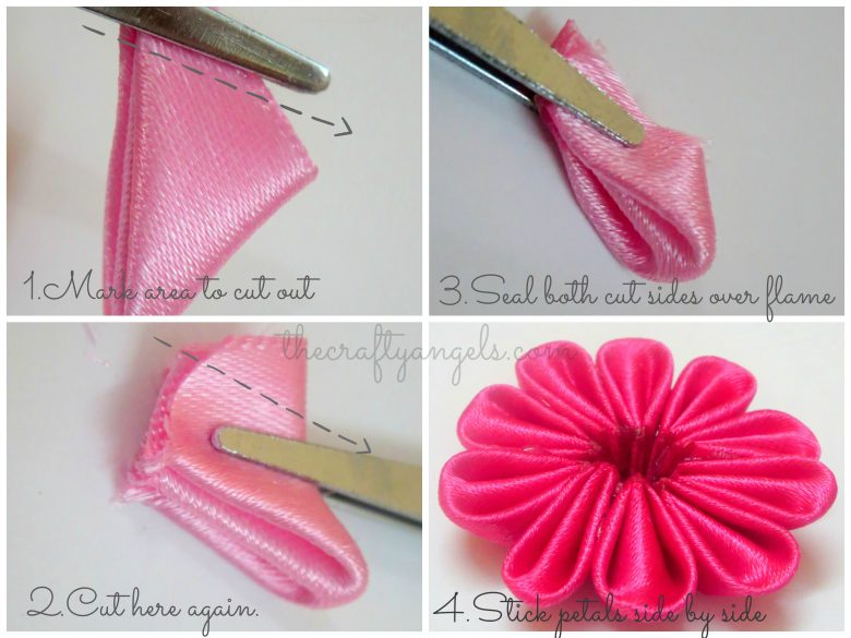 Kanzashi ribbon flower tutorial - The Crafty Angels