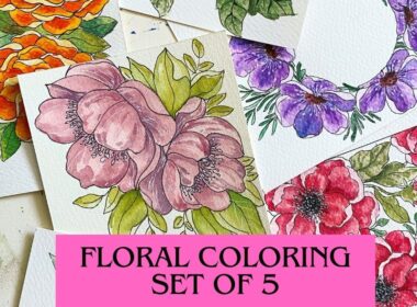 Botanical Floral Coloring Sheets Set of 5